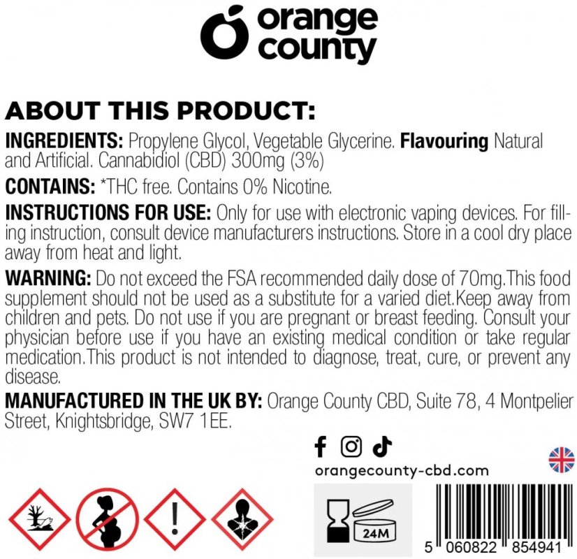 Orange County CBD E-Lichid Energy Ice, CBD 300 mg, 10 ml