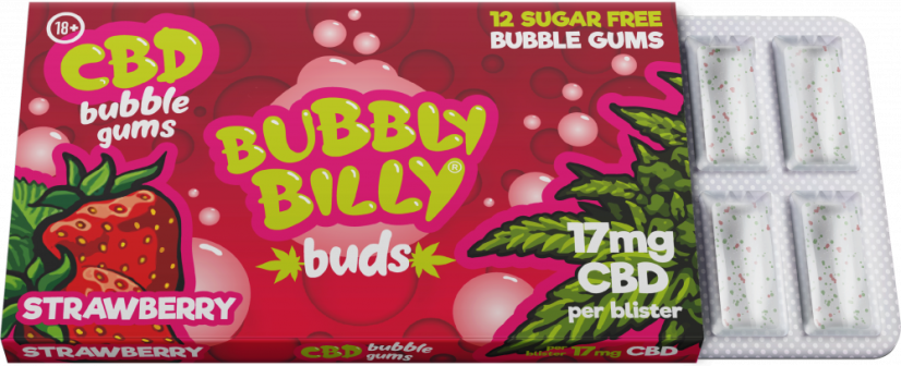 Bubbly Billy Buds eper ízű rágógumi (17 mg CBD), 17 g