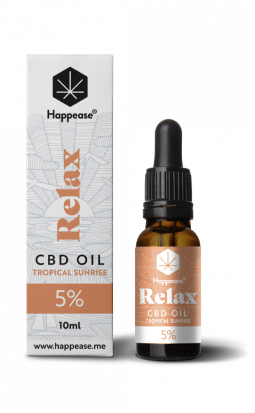 Aceite de CBD Happease Relax Tropical Sunrise, 5% CBD, 500 mg, 10 ml