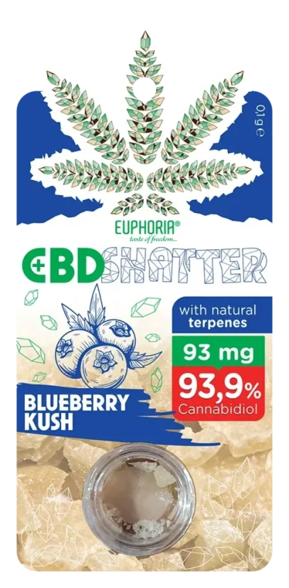 Euphoria Shatter Blueberry Kush (93 până la 465 mg CBD)
