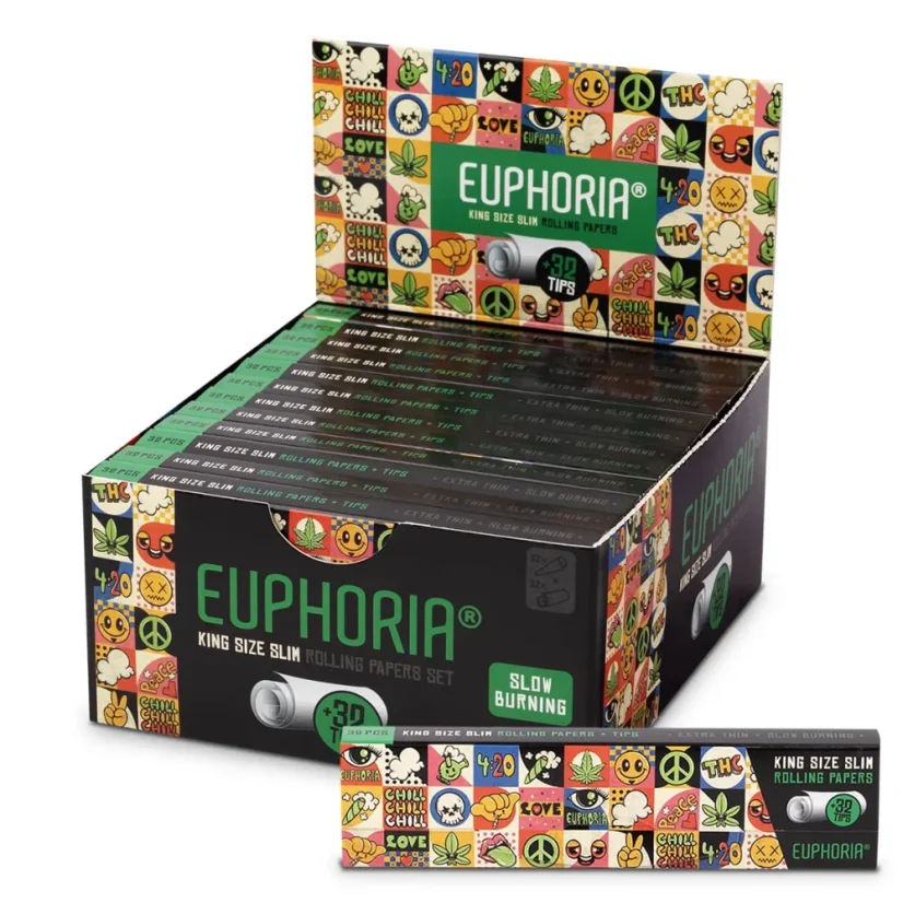 Euphoria Hârtii de rulat Kingsize Slim Groovy + Filtre, 32 hârtii de rulat + 32 vârfuri cu filtru
