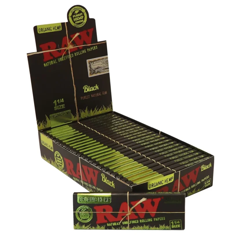 RAW Black Organic Hemp 1 1/4 Χαρτάκια στριψίματος - φυσικό ακατέργαστο χαρτί στριψίματος, 50 φύλλα