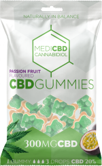 MediCBD Passionsfruktsmaksatt CBD Gummy Bears (300 mg), 40 påsar i kartong, 4000 g