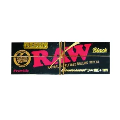 RAW Black Connoisseur 1 1/4 Blättchen + Tips - natürliche, unraffinierte Blättchen, 32 Blättchen + 32 Tips
