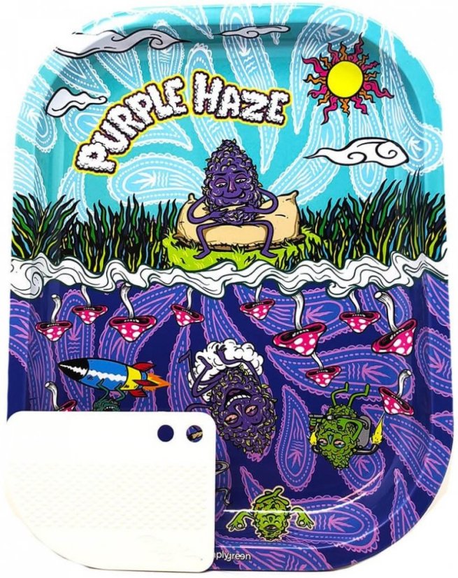 Best Buds Purple Haze Kleines Metall-Rolltablett mit magnetischer Grinder-Karte