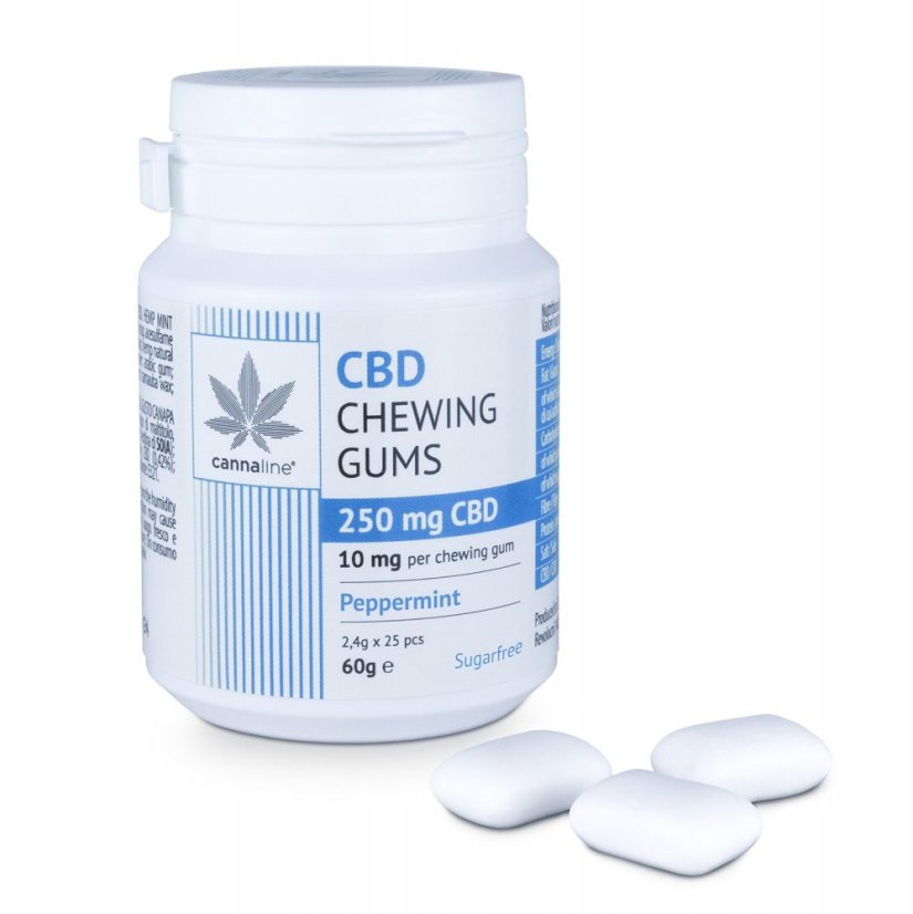 Cannaline CBD Pfefferminz-Kaugummi, 250 mg CBD, 25 Stück x 10 mg, (60 g) Cannaline CBD Pfefferminz-Kaugummi, 250 mg CBD, 25 Stück x 10 mg, (60 g)