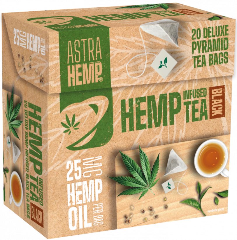 Astra Konopljin črni čaj 25 mg Konopljino olje (Škatla z 20 piramidnimi čajnimi vrečkami), 40 g