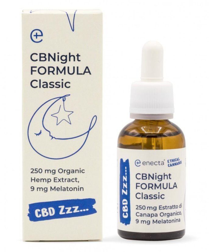 Enecta CBNight Formula Classic Ulei de cânepă cu melatonină, 250 mg extract organic de cânepă, 30 ml
