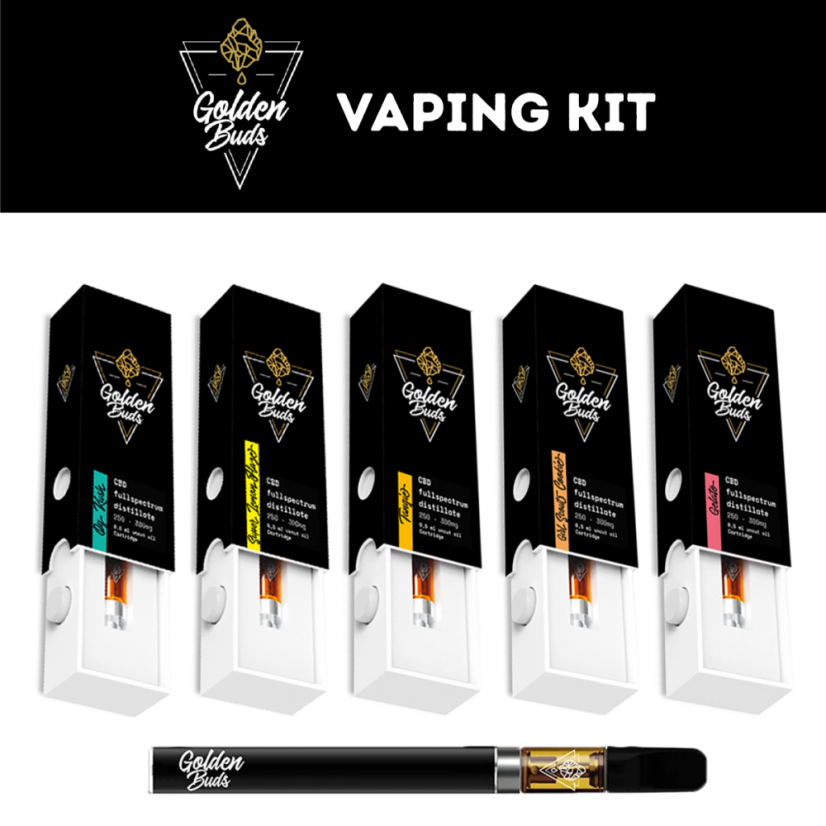 Golden Buds Комплект для вейпінгу, Всі 5 в 1 Встановити, 60% CBD, 1500mg, 0,5 ml