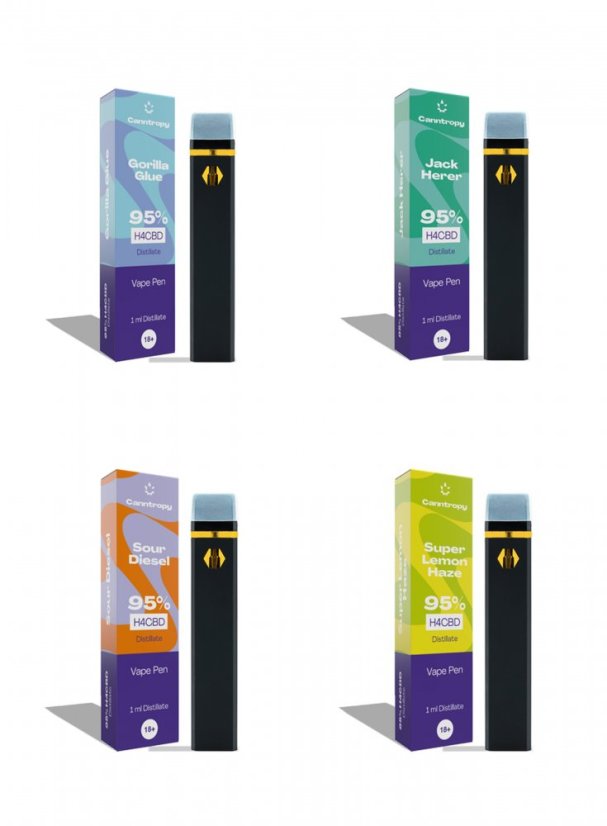 Canntropy H4CBD Vape Pen paket, 95% H4CBD, vse v enem kompletu - 4 okusi x 1 ml
