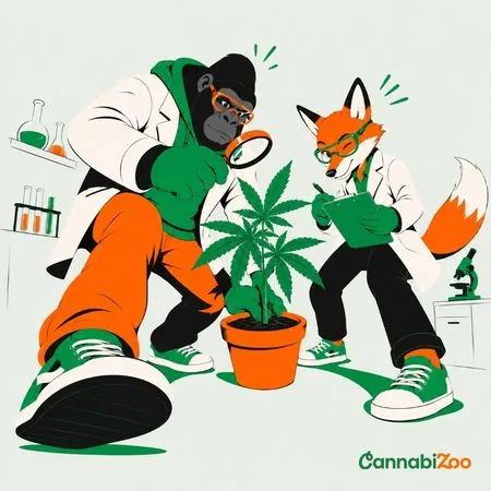An illustration of scientists in a zoo-style setting studying the ECS—when the endocannabinoid system was discovered and how it works in the body; the CannabiZoo logo is shown at the bottom right